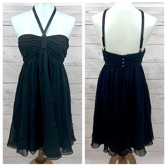 Betsey Johnson Dresses & Skirts - Vintage Y2K Betsey Johnson Evening Black Label Beaded Halter Babydoll Dress